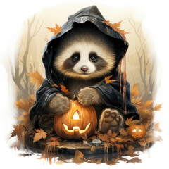 Watercolor halloween cute panda, clipart Illustration, Generative Ai
