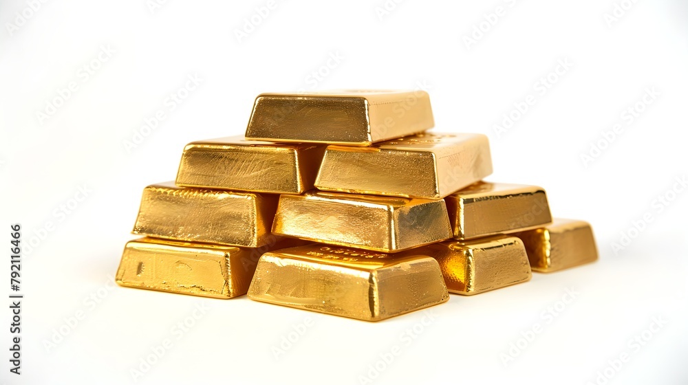 Poster stack of golden bars on a white background, symbolizing wealth and investment. ideal for financial c