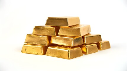 Stack of golden bars on a white background, symbolizing wealth and investment. Ideal for financial concepts. Elegant and simple representation of luxury and prosperity. AI