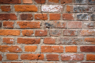 Old red brick wall background, wide panorama of masonry 8