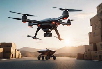 'delivering drone autonomous transparent goods robot delivery png background file three-dimensional...