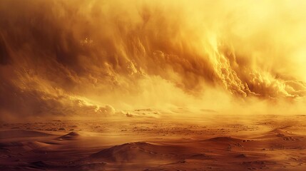 dramatic sandstorm engulfing a vast desert landscape creating an abstract and surreal atmosphere digital art illustration