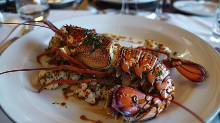 Atlantic red lobster served in restaurant in cape town.

