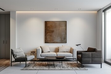 Fototapeta premium Modern Minimalist Living Room with Sleek Furniture and Statement Art