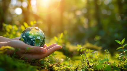 earth Green planet in your hands, Save Earth concept