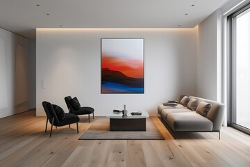 Modern Minimalist Living Room with Sleek Furniture and Statement Art