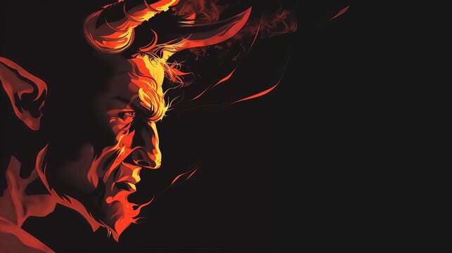 furious devil face profile silhouette with copy space black background hell concept art demon names