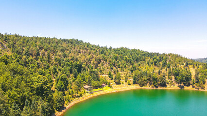 Los azufres, aerial dron view, lake nature landscape, Michoacan, mexico