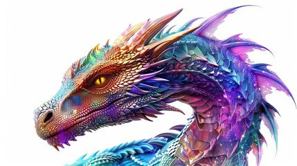 majestic fantasy dragon with iridescent scales and piercing eyes mythical creature isolated on white digital art © Bijac