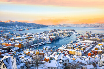 Aerial winter view of Bergen