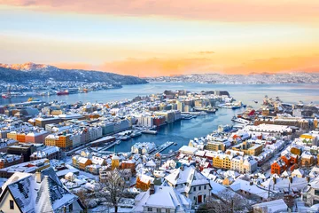 Foto op Canvas Aerial winter view of Bergen © FaiV007
