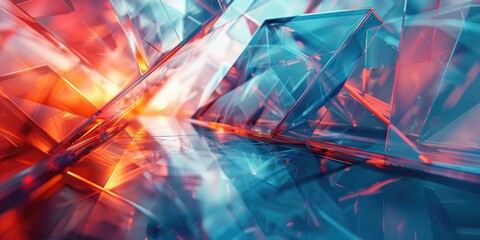 Abstract image of vibrant red and blue geometric shapes with dynamic lighting effects, creating a sense of motion and energy.