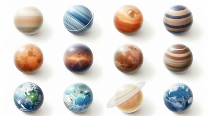 set of realistic planets isolated on white background solar system illustration
