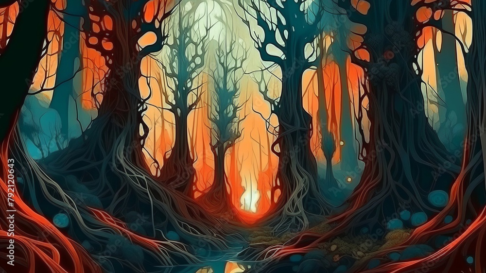 Poster abstract colorful background with a forest
