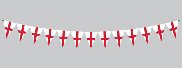 England pennants, hanging bunting, panoramic vector illustration