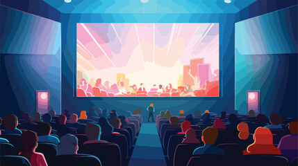 People sitting in movie theater or cinema hall and - obrazy, fototapety, plakaty