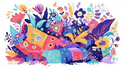 A captivating coloring page featuring a whimsical doodle pillow design for kids and scrapbooking enthusiasts crafted with 2d illustration