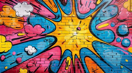 Fototapeta premium Graffiti on street brick wall concept drawing painting art wallpaper background