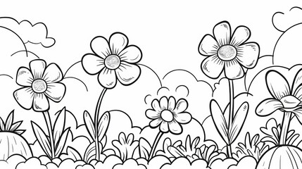 coloring pages or books for children, Cute and funny coloring page, simple cartoon illustration, outline picture for coloring kid book, illustration of flower