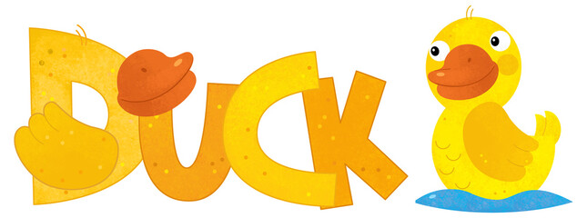 cartoon scene with duck bird farm animal theme with name template isolated background illustration for children