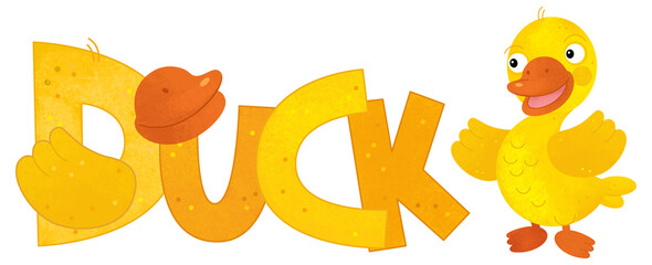 cartoon scene with duck bird farm animal theme with name template isolated background illustration for children