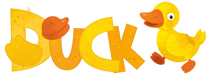 cartoon scene with duck bird farm animal theme with name template isolated background illustration for children
