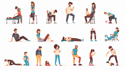 Fototapeta na wymiar People with injuries and aches flat vector illustra