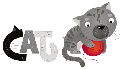 cartoon scene with cat farm animal theme with name template isolated background illustration for children