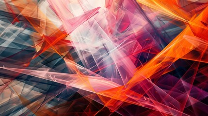 A dynamic abstract composition that bursts with a spectrum of warm colors, ranging from deep crimson to bright orange, intermingled with cooler tones of gray and subtle blues. - obrazy, fototapety, plakaty