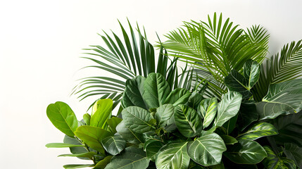 Tropical leaves and palm trees create a lush landscape