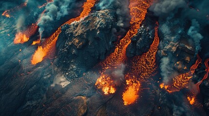 Drone view of a Volcanic Eruption, Holuhraun Fissure, Iceland.


