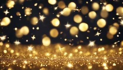 Fototapeta na wymiar 'confetti bokeh.Magic light Gold star dust glittering abstract glistering background black christmas texture sparkle grunge effect wallpaper bright grainy illustration'