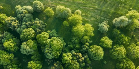 forest and clearings from a bird's eye view spring summer Generative AI