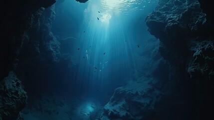 Fototapeta na wymiar Drone view of sea creatures underwater in the sea in a cave.