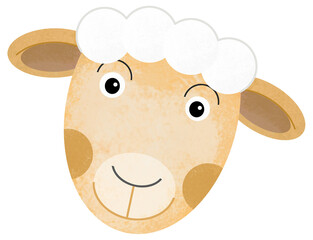 cartoon scene with happy and funny sheep farm animal isolated background illustration for children