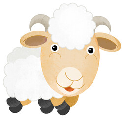 cartoon scene with happy and funny sheep farm animal isolated background illustration for children
