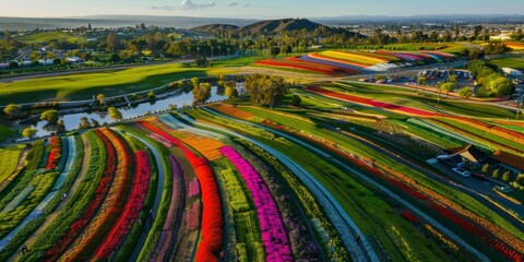 Aerial view of blooming flowers Generative AI