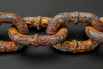 Fototapeta premium A chain link is rusty and old. The chain is made of metal and is connected to a metal ring