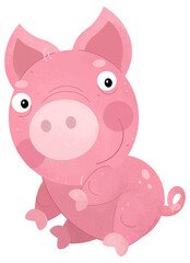 cartoon scene with happy little pig farm animal isolated background illustration for children