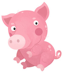cartoon scene with happy little pig farm animal isolated background illustration for children
