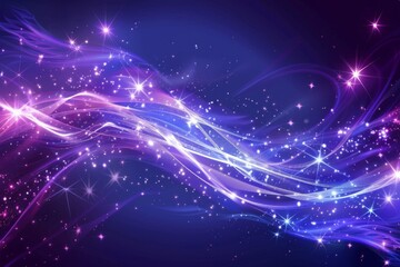 Fototapeta na wymiar Abstract background with purple glowing lines and stars on blue background, banner design Generative AI