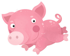 cartoon scene with happy little pig farm animal isolated background illustration for children