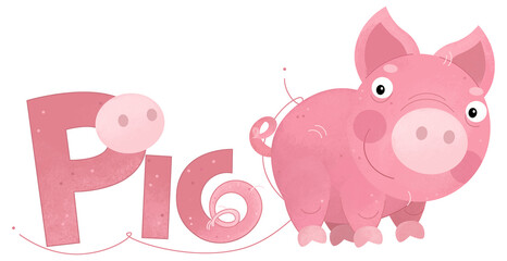 cartoon scene with happy little pig farm animal theme with name template isolated background illustration for children