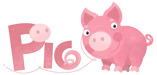 cartoon scene with happy little pig farm animal theme with name template isolated background illustration for children