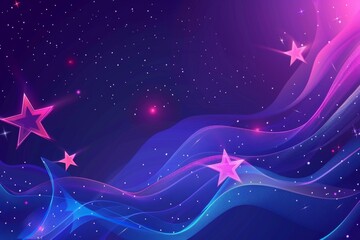Abstract background with glowing purple stars and lines on blue gradient background Generative AI