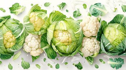 group of vegetables, cabbage and cauliflower