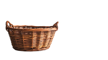 Brown wicker basket on white background, handmade wicker basket
