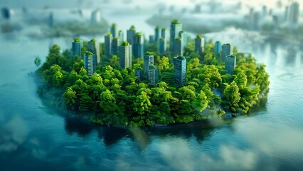 Green environmentally friendly city of the future with many green plants and alternative energy