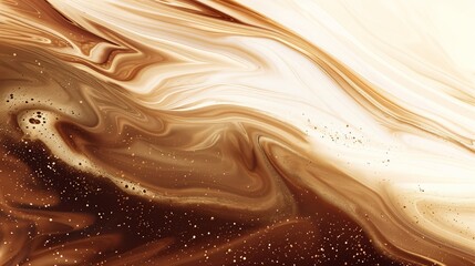 The luxurious swirls and ripples of a viscous liquid chocolate and coffee with a rich, golden-brown hue, accented by shimmering gold highlights. - obrazy, fototapety, plakaty