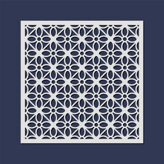 Laser cut panel with geometric pattern and simple flowers. Vector design for home interior decor, partition, privacy screen, wall art, room dividers. Template for cnc, plasma and plotter cutting